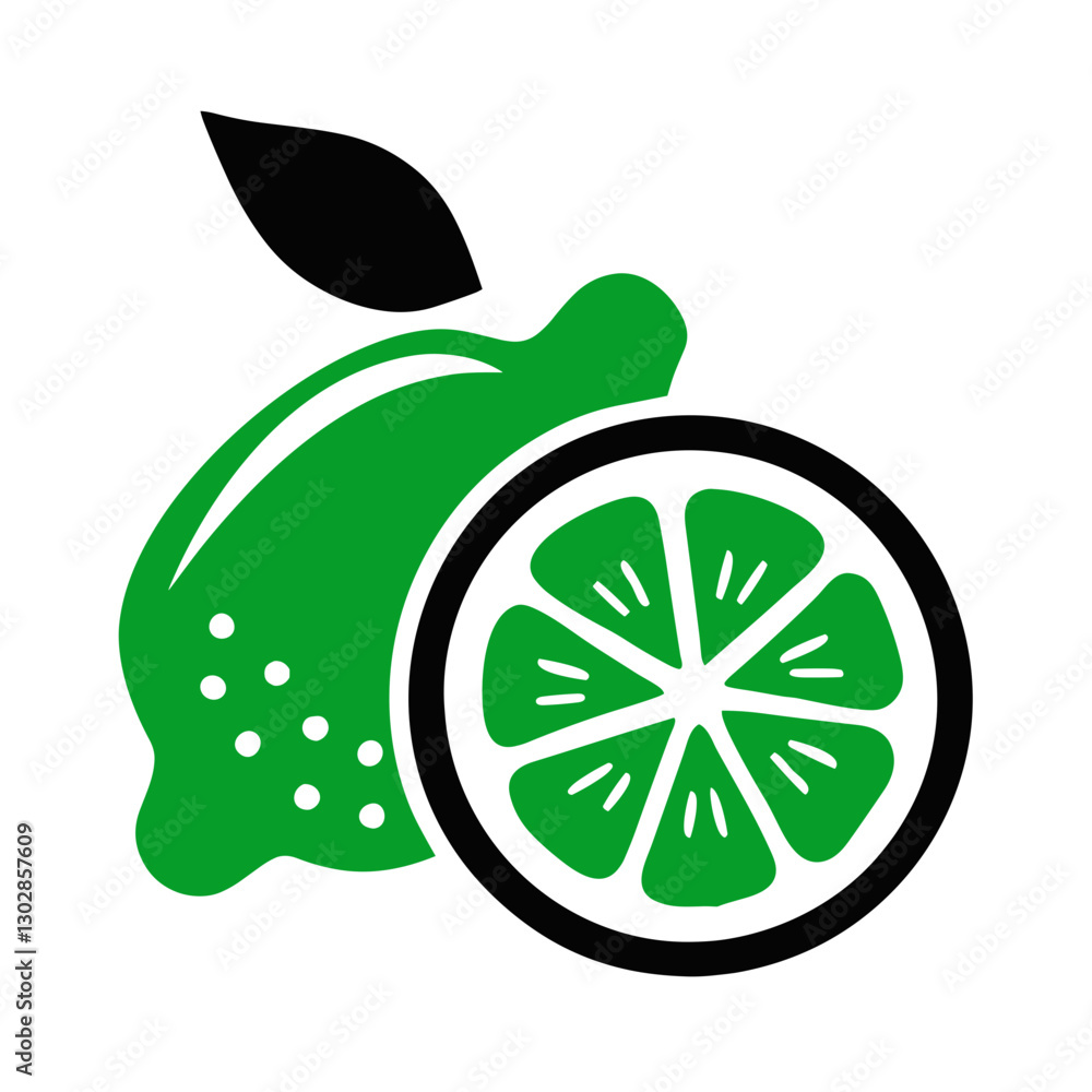 Lime fruit icon with whole and sliced half in a minimal design Lime fruit icon with whole and sliced half in a minimal design
