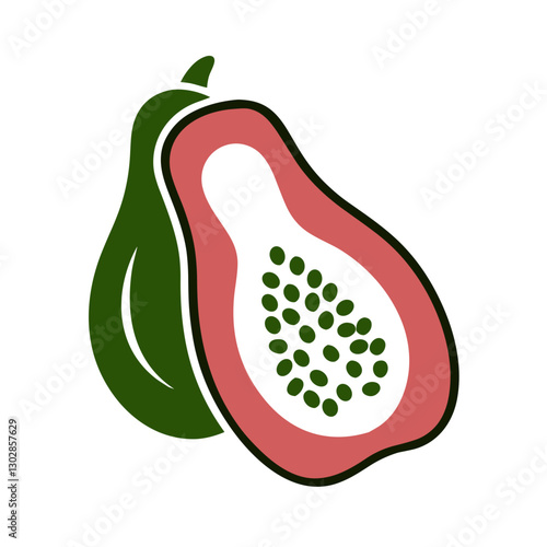 Papaya fruit icon with whole and sliced half in a minimal design