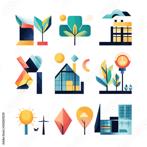 Abstract Illustrations of Energy, Environment, and Sustainable Living