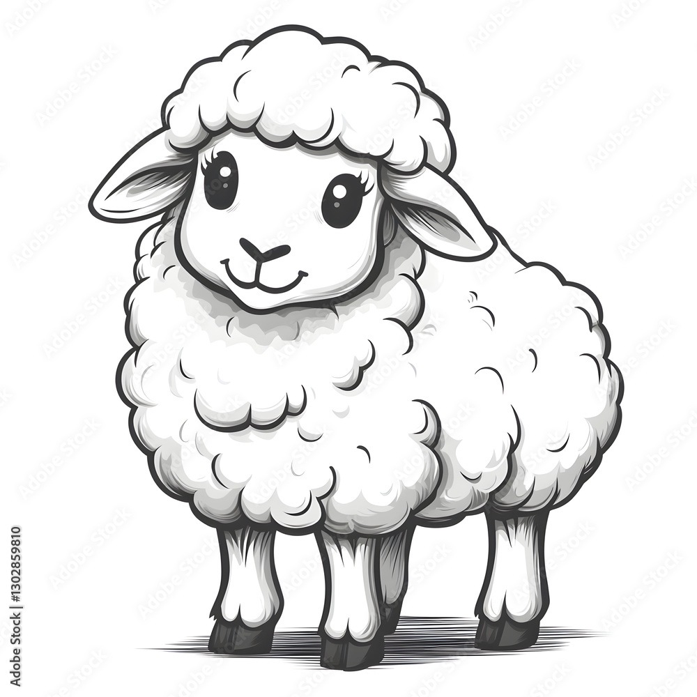 Cute lamb smiling and standing on white background Cute lamb smiling and standing on white background