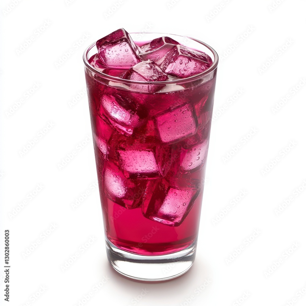 Refreshing Pink Beverage with Ice Cubes in a Tall Glass Refreshing Pink Beverage with Ice Cubes in a Tall Glass