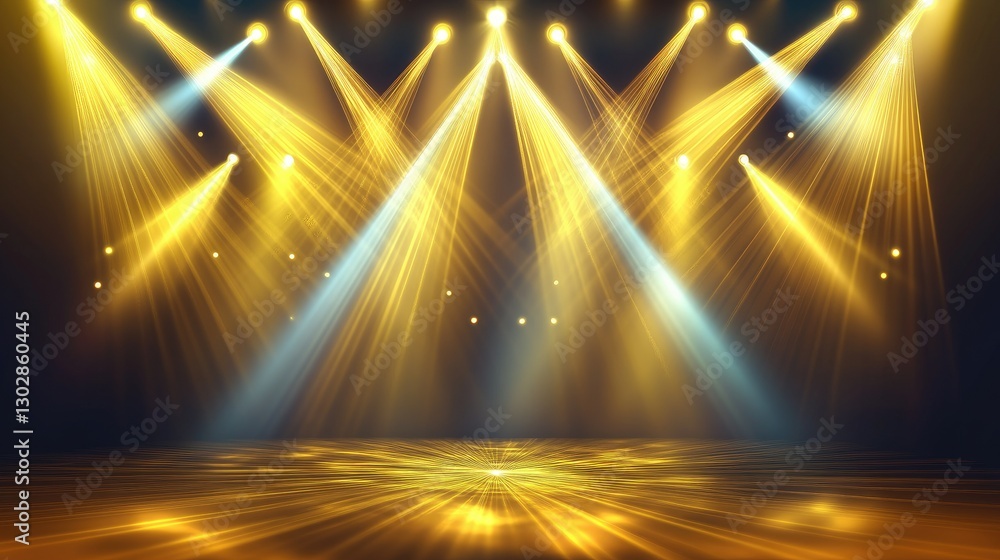 Fototapeta premium Stage Energy Captured in Concert Silhouettes, Bathed in Bright Yellow Lights