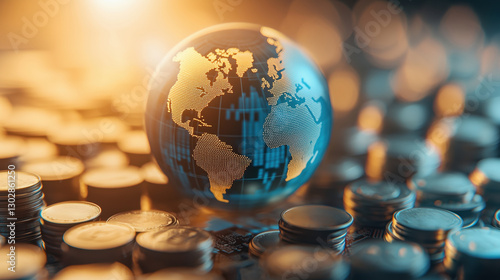 Global Savings: Glowing Globe and Coin Stacks