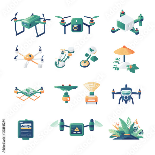Drone Technology Concept: Collection of Various Stylized Drone Designs