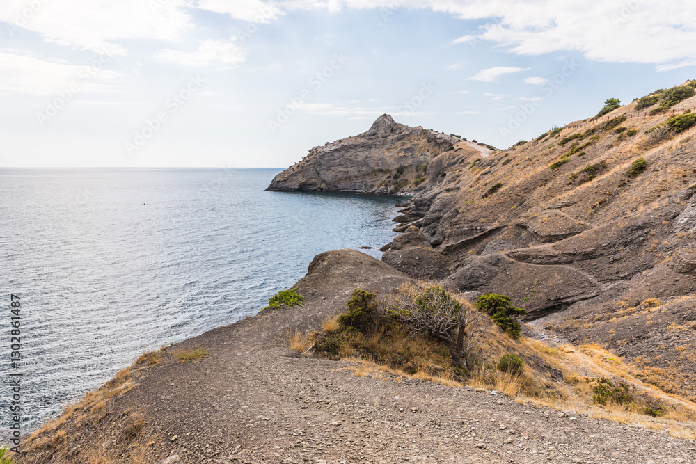 Views from the Golitsyn Trail - a mountain trail carved on the slope of Mount Koba-Kaya, located along the coastline southwest of the village of Novy Svet, Crimea, Russia Views from the Golitsyn Trail - a mountain trail carved on the slope of Mount Koba-Kaya, located along the coastline southwest of the village of Novy Svet, Crimea, Russia