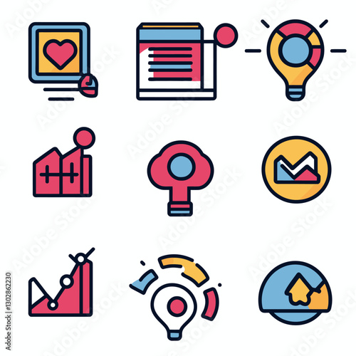 Business Icons: Analytics, Metrics, Strategy, and Development Symbols