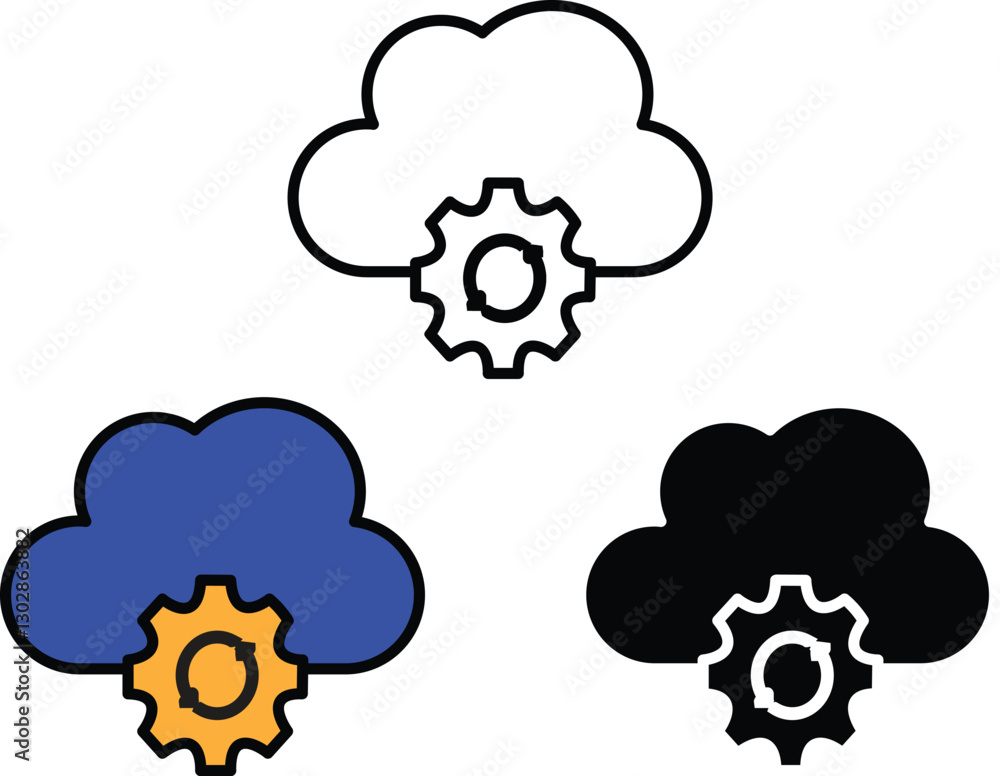 Cloud AI Technology Icon – Cloud with Gear Symbol for Cloud Computing, Automation, and Digital Transformation with Transparent Background. Cloud AI Technology Icon – Cloud with Gear Symbol for Cloud Computing, Automation, and Digital Transformation with Transparent Background.