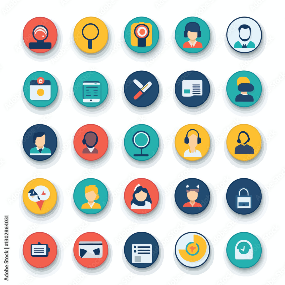 Collection of colorful flat icons representing various web and app services Collection of colorful flat icons representing various web and app services