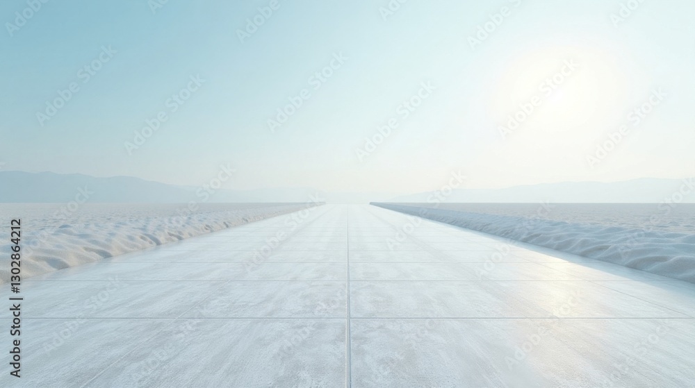 Endless White Road Leading to a Hazy Horizon Under a Bright Sun Endless White Road Leading to a Hazy Horizon Under a Bright Sun