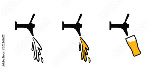 cartoon beer tap. Beer taps with handle. Draft beer dispenser or tower. Beer pump. Alcohol tools. Brewery, pub or bar. For oktoberfest.