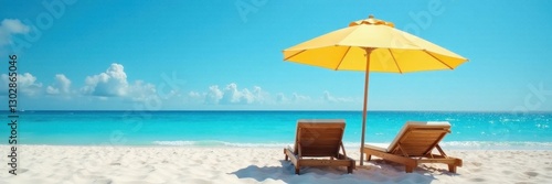 Wallpaper Mural Two sunbeds under beach umbrella, clear blue sky, day, sky, outdoor Torontodigital.ca