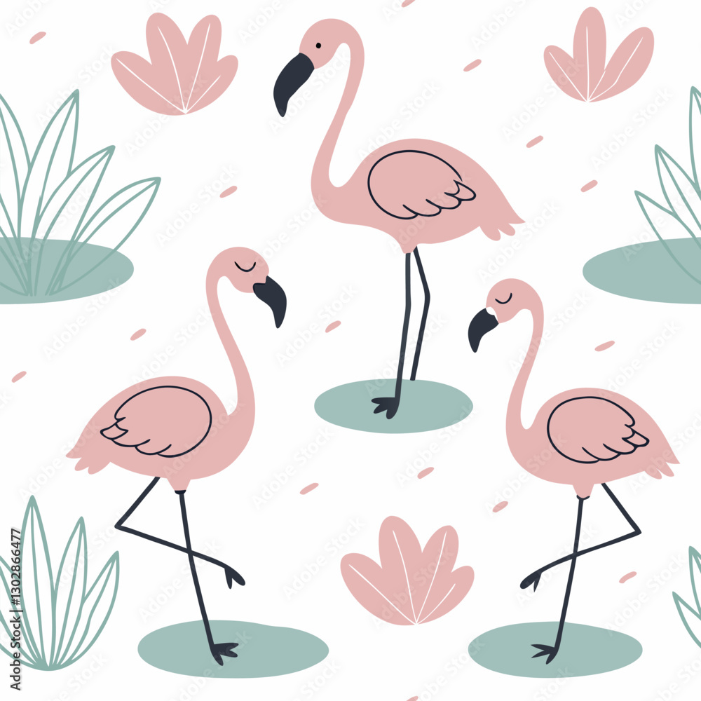 Obraz premium Cute pink flamingo seamless pattern