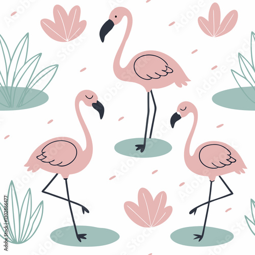 Cute pink flamingo seamless pattern