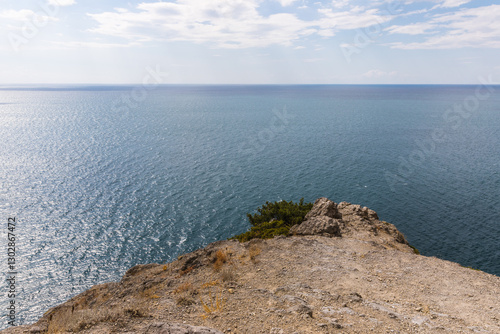 Views from the Golitsyn Trail - a mountain trail carved on the slope of Mount Koba-Kaya, located along the coastline southwest of the village of Novy Svet, Crimea, Russia photo