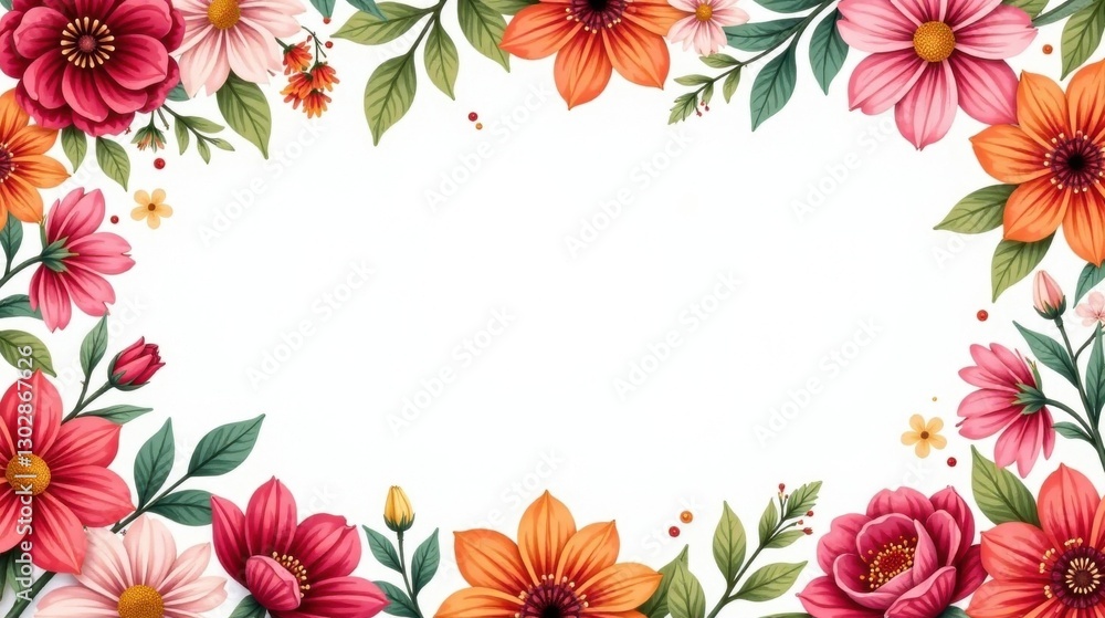 Obraz premium Vibrant Floral Frame A Delicate Arrangement of Blossoms for Elegant Designs and Creative Projects