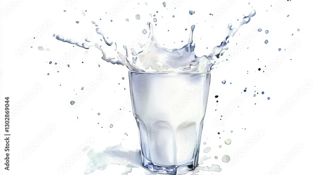 glass of milk splashes on white background, captured in detailed watercolor style, showcasing dynamic movement and fluidity glass of milk splashes on white background, captured in detailed watercolor style, showcasing dynamic movement and fluidity