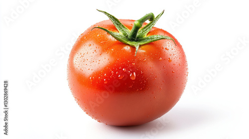 Wallpaper Mural fresh, ripe tomato with water droplets is isolated on white background, showcasing its vibrant red color and green stem Torontodigital.ca