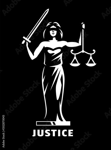 Lady justice logo on a dark background.