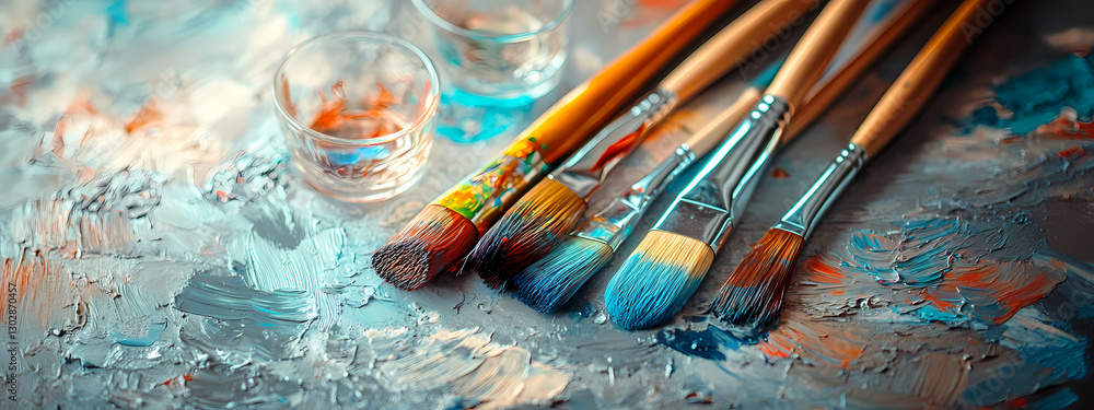 Obraz premium Colorful Artistic Composition with Brushes and Wine