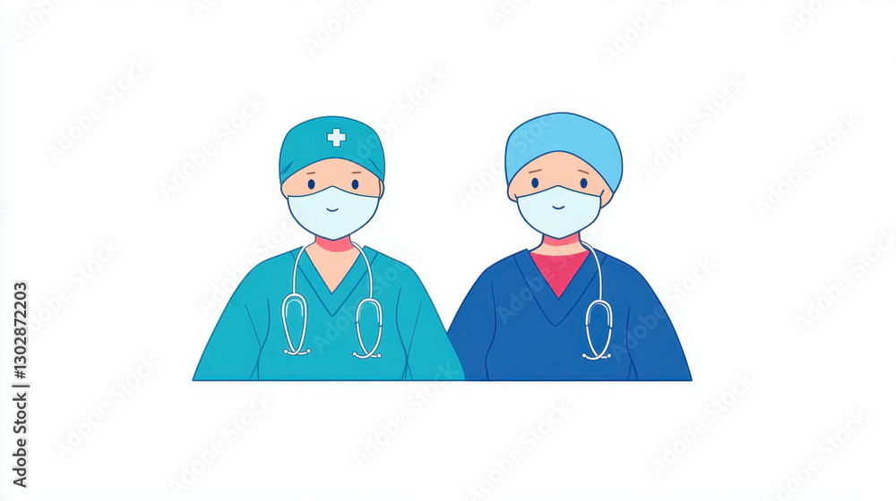 Two medical professionals in scrubs and masks, symbolizing teamwork in healthcare