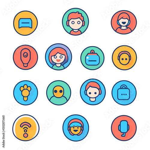 Set of modern communication icons for business and social media use