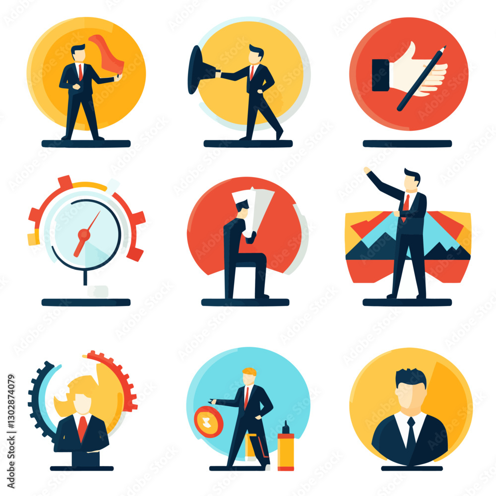 Business Man Icons, Strategy, Success, Vision, and Time Management Concept Business Man Icons, Strategy, Success, Vision, and Time Management Concept