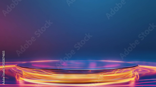 Futuristic abstract background with glass podium and neon lights for modern design