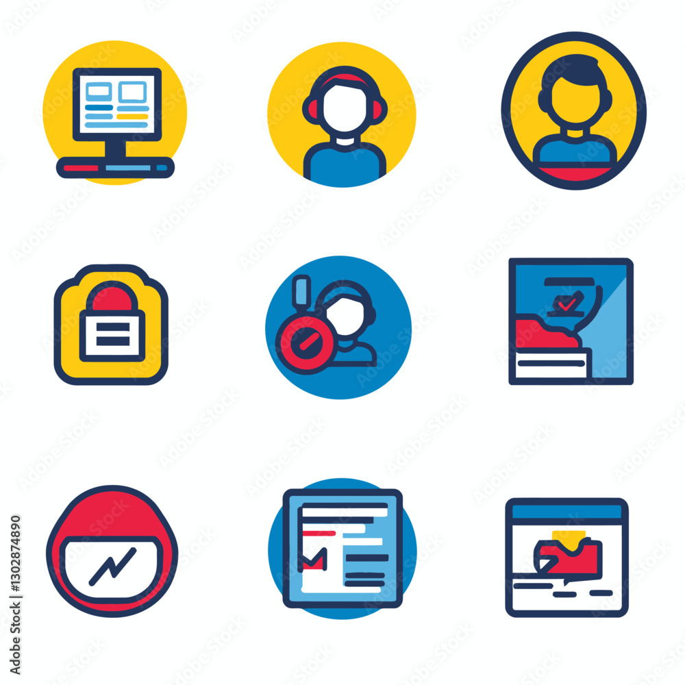 Modern Icon Set of Business, Technology, and Communication Concepts Modern Icon Set of Business, Technology, and Communication Concepts