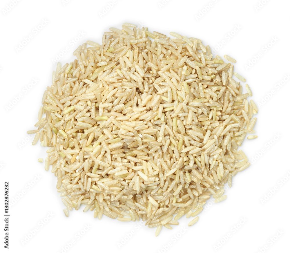 Pile of raw brown rice isolated on white, top view Pile of raw brown rice isolated on white, top view