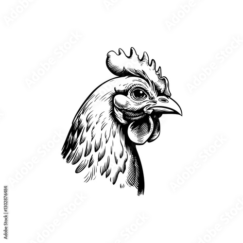 Retro engraving illustration of chicken head. Vector illustration