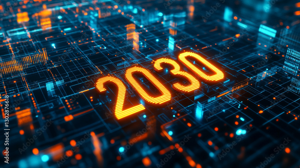 Futuristic Digital 2030 Technology Background Abstract Circuit Board with Glowing Neon Year Futuristic Digital 2030 Technology Background Abstract Circuit Board with Glowing Neon Year
