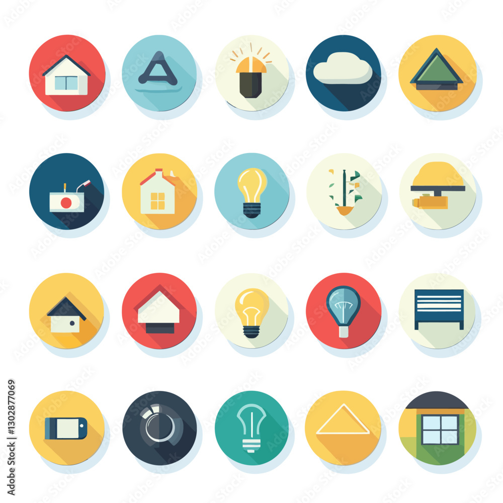 Flat design icons with home automation and smart technology elements Flat design icons with home automation and smart technology elements