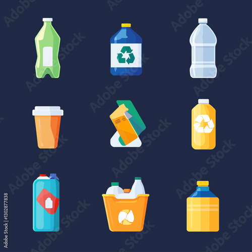Assorted Plastic Products with Recycling Symbols on a Dark Background