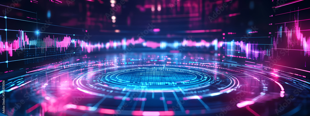 Obraz premium Holographic Data Funnel Emerging from Tablet