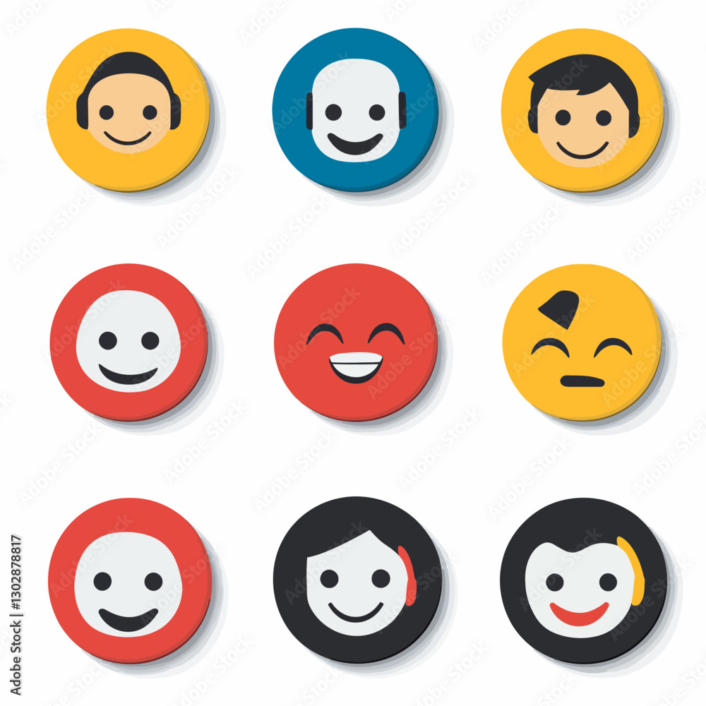 Diverse Emoji Set Flat Vector Illustration Emotions and Expressions Diverse Emoji Set Flat Vector Illustration Emotions and Expressions