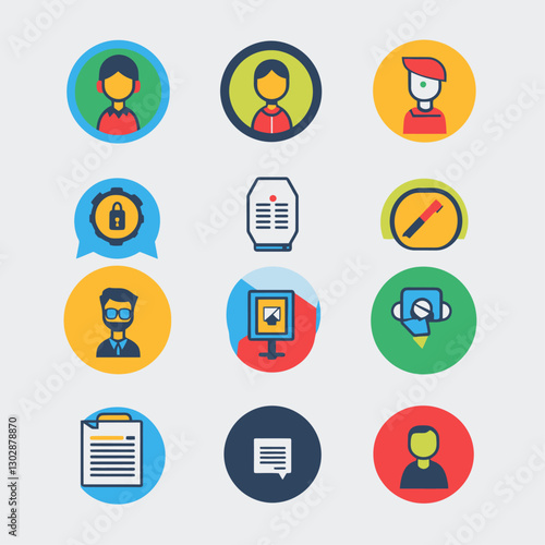 Business Icon Set - User Profiles, Security, Document Editing, and Data