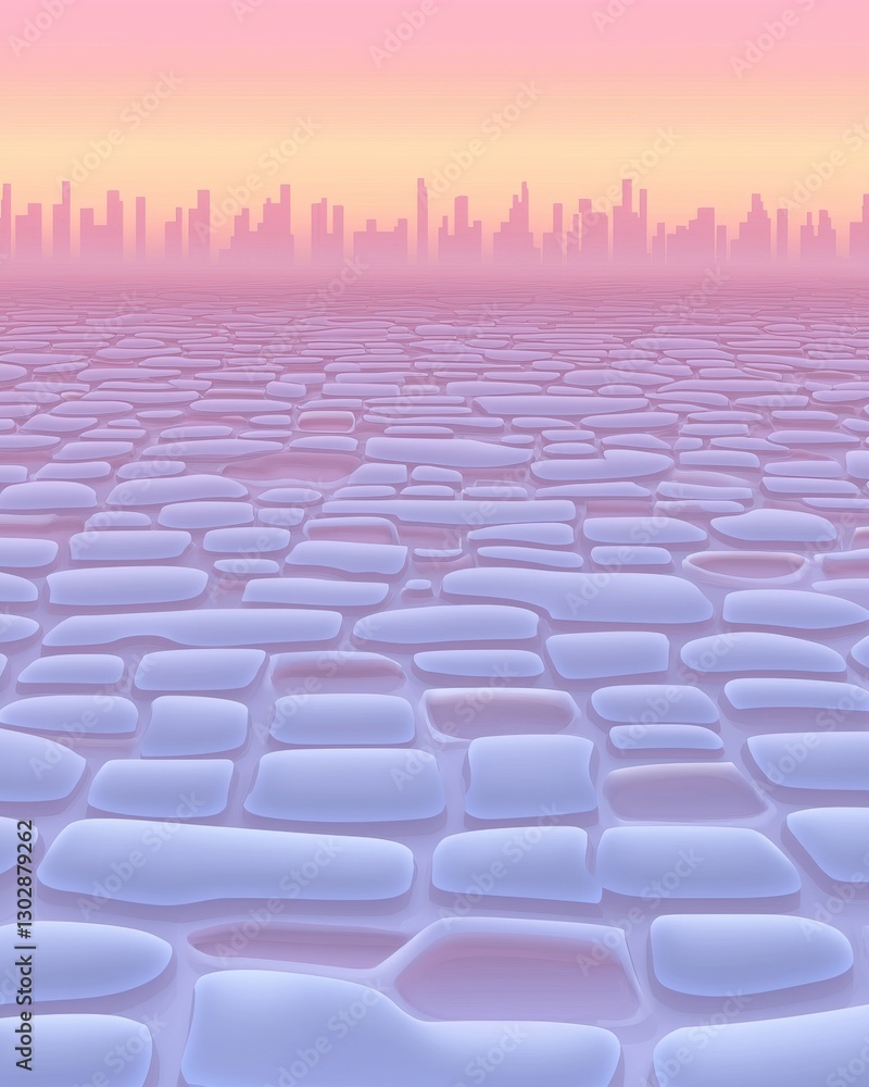 Obraz premium Surreal Landscape with Futuristic Skyline and Dreamy Colors at Sunset