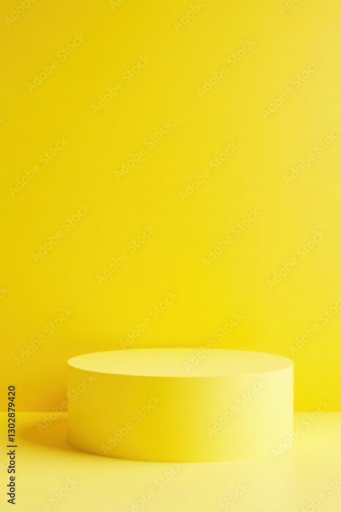 Bright Yellow Cylindrical Platform Against Matching Background Ideal for Product Displays or Minimalist Designs Bright Yellow Cylindrical Platform Against Matching Background Ideal for Product Displays or Minimalist Designs