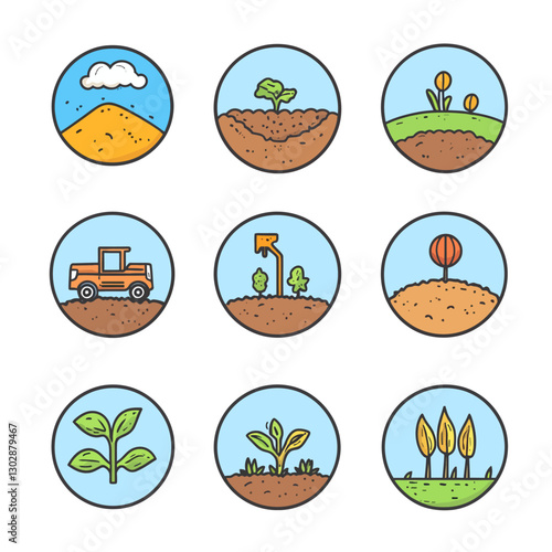 Agriculture Icons Set Illustration Showing Growth Stages and Farm Elements