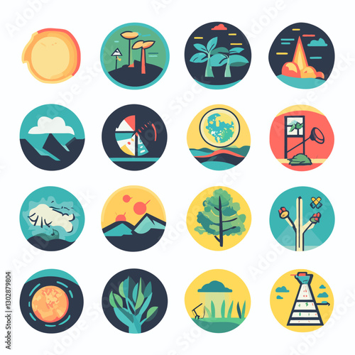Nature Icons, Earth, Trees, Climate Change, Environment, Green, Weather