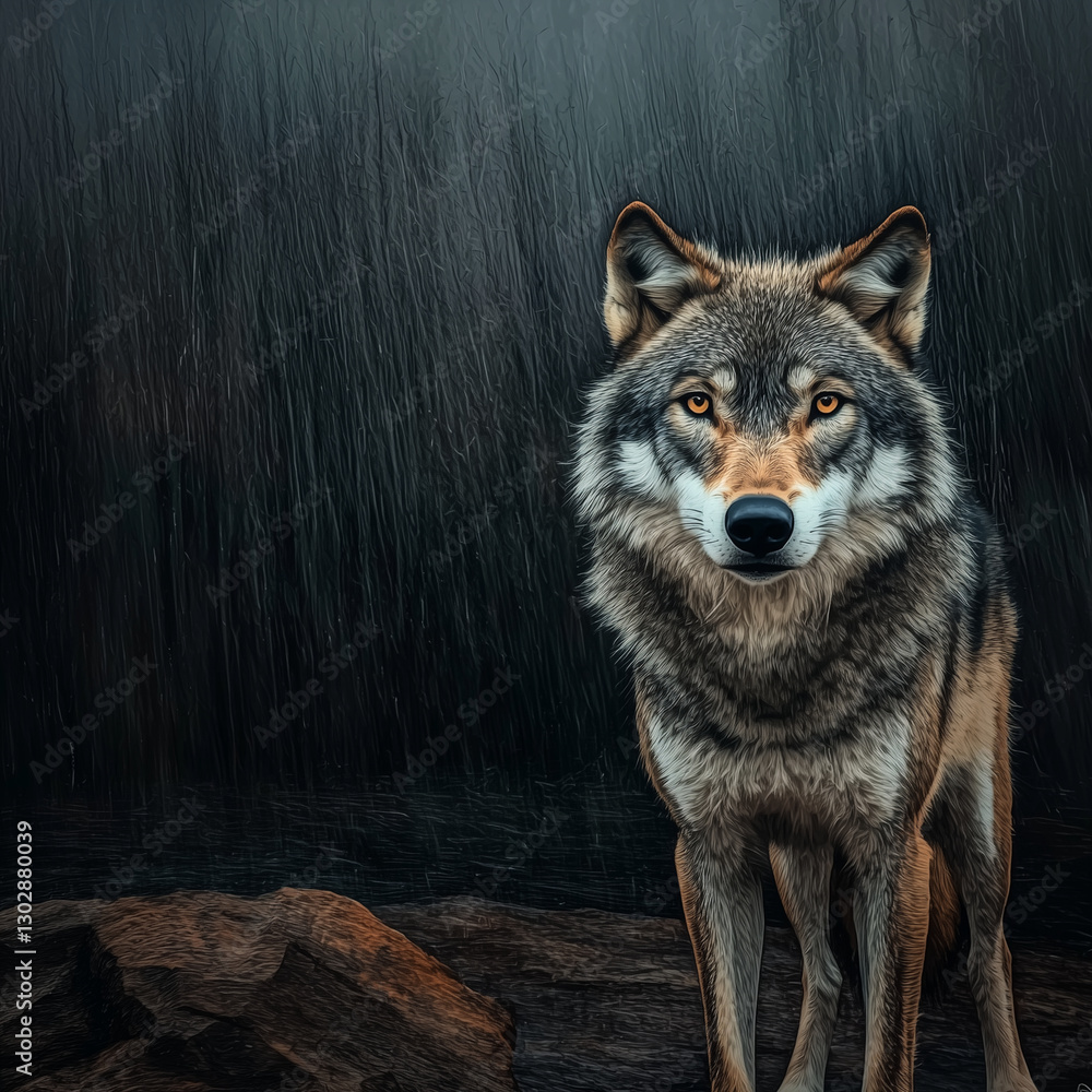 Fototapeta premium Water Color, Wolf encounter in the wild forest habitat animal photography natural environment close-up wildlife conservation