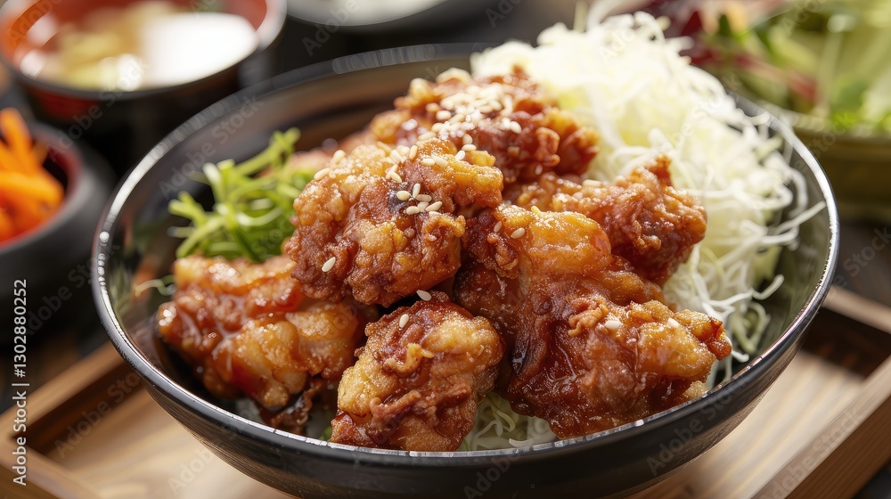 Delicious Asian-style Fried Chicken Bowl with Fresh Vegetables Delicious Asian-style Fried Chicken Bowl with Fresh Vegetables