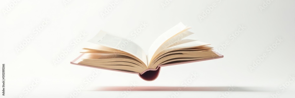 Fototapeta premium Book tumbling mid-air, white backdrop Sharp focus, motion blur , textbook, single, school