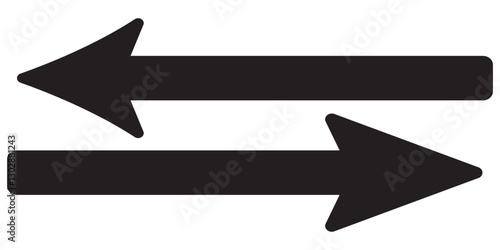 Set of long arrow vector, icon. Black horizontal double side arrow. Straight long arrow vector icon set. Long arrows left and right in flat style. Long arrow silhouette, symbol, icon design