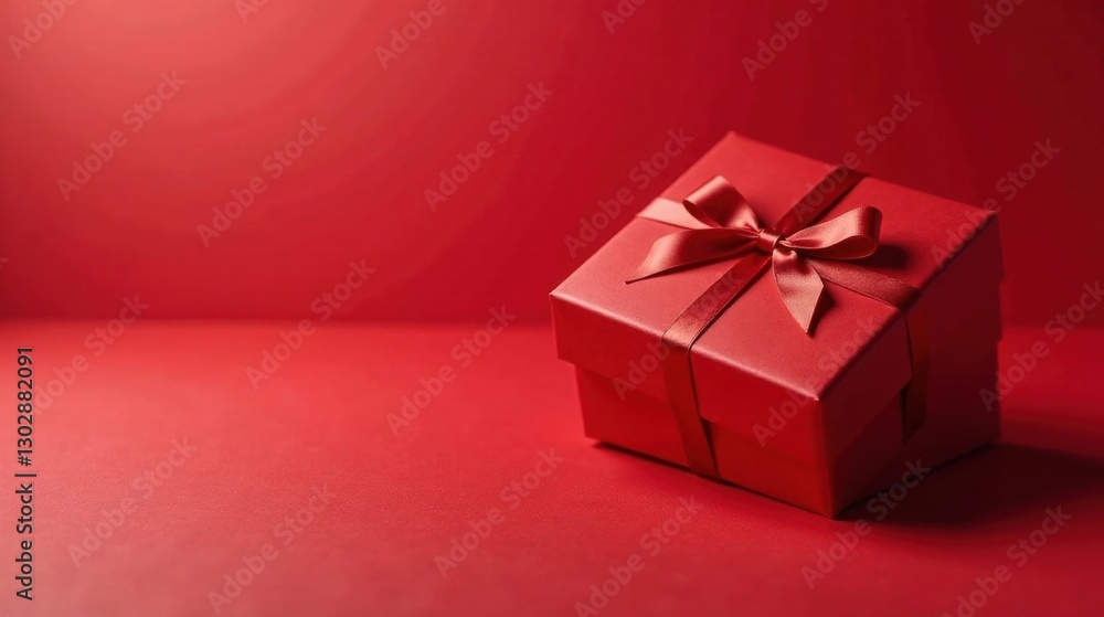 A Crimson Gift Box with a Delicate Satin Bow on a Matching Background A Crimson Gift Box with a Delicate Satin Bow on a Matching Background