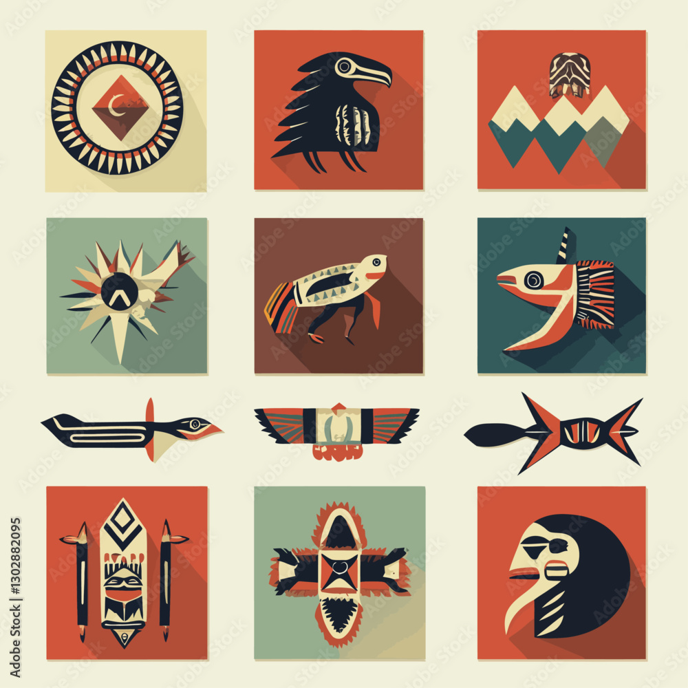 Fototapeta premium Collection of Native American cultural symbols and traditional designs