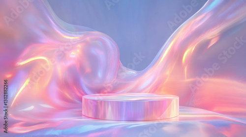 Futuristic abstract background with iridescent podium for product display