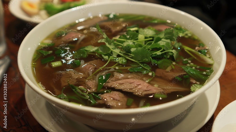 Authentic Vietnamese Ph? with Fresh Herbs and Slices of Beef Authentic Vietnamese Ph? with Fresh Herbs and Slices of Beef
