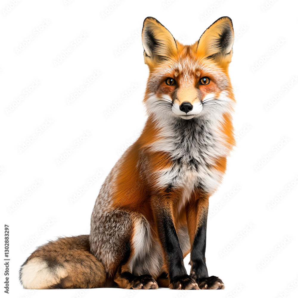 Fototapeta premium red fox sitting side view on transparent background 