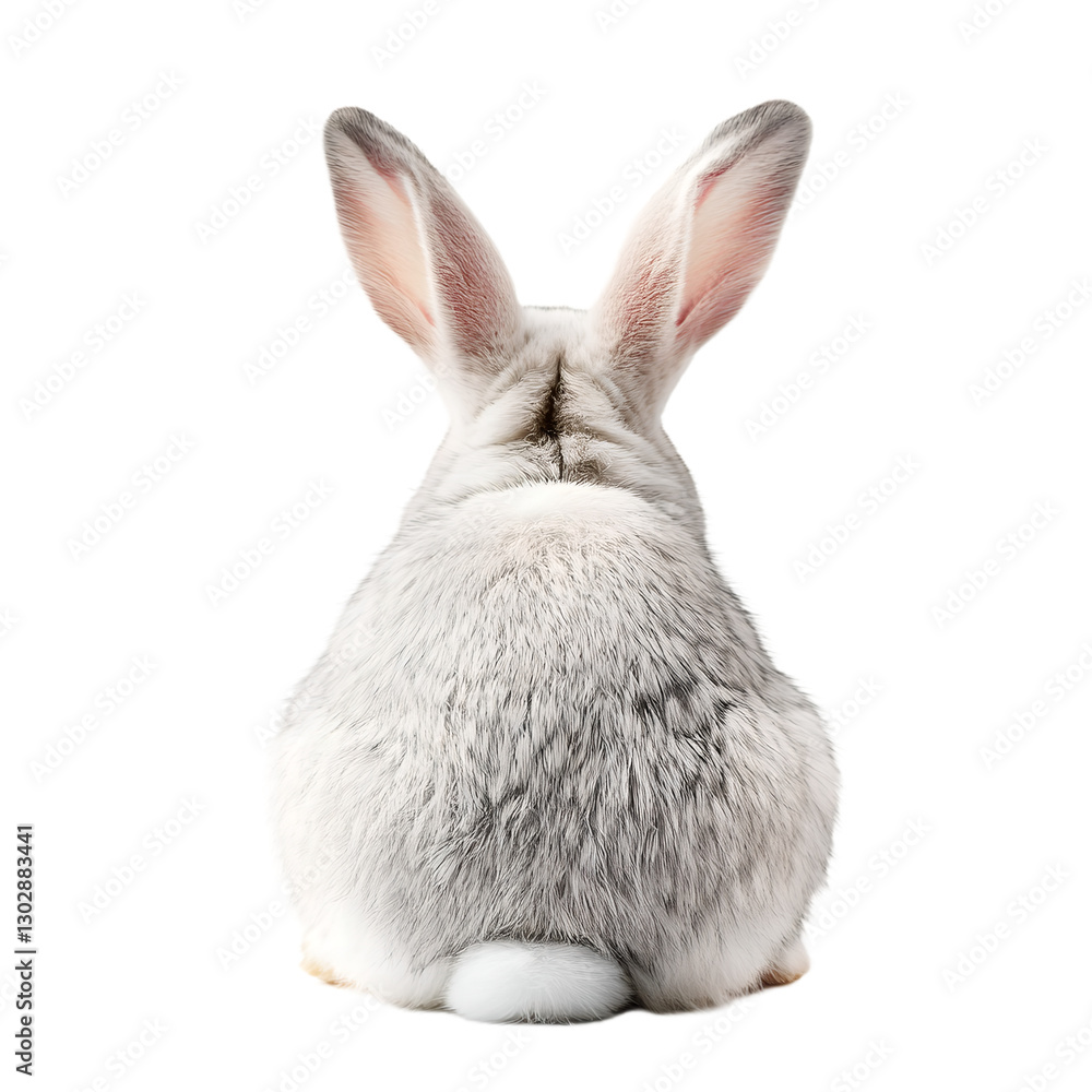 Fototapeta premium gray white sitting rabbit from behind on transparent background